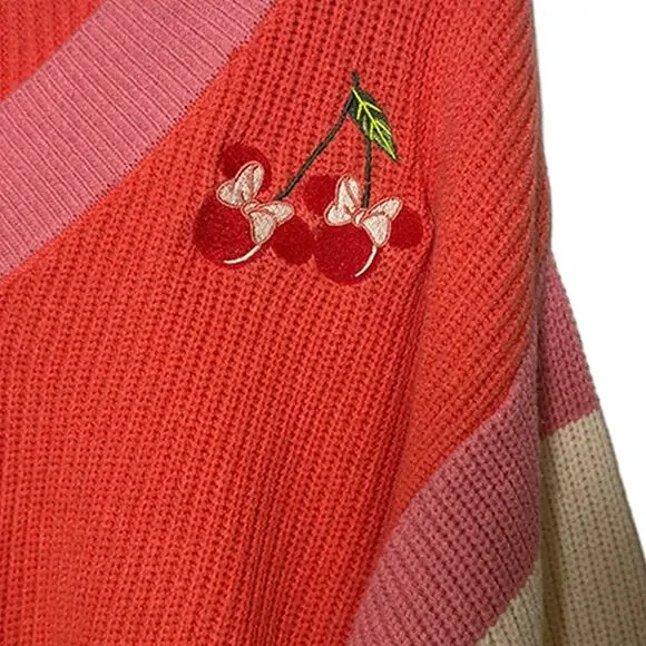 Disney Minnie Mouse Icon Cherries Color-Block Pink Sweater by Her Universe Small - Picture 4 of 6